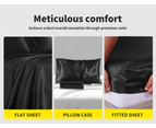 DreamZ Silky Satin Sheets Fitted Bed Sheet Pillowcases Summer King Single Black