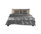 Dreamz Silky Satin Sheets Fitted Flat Bed Sheet Pillowcases Summer King Grey