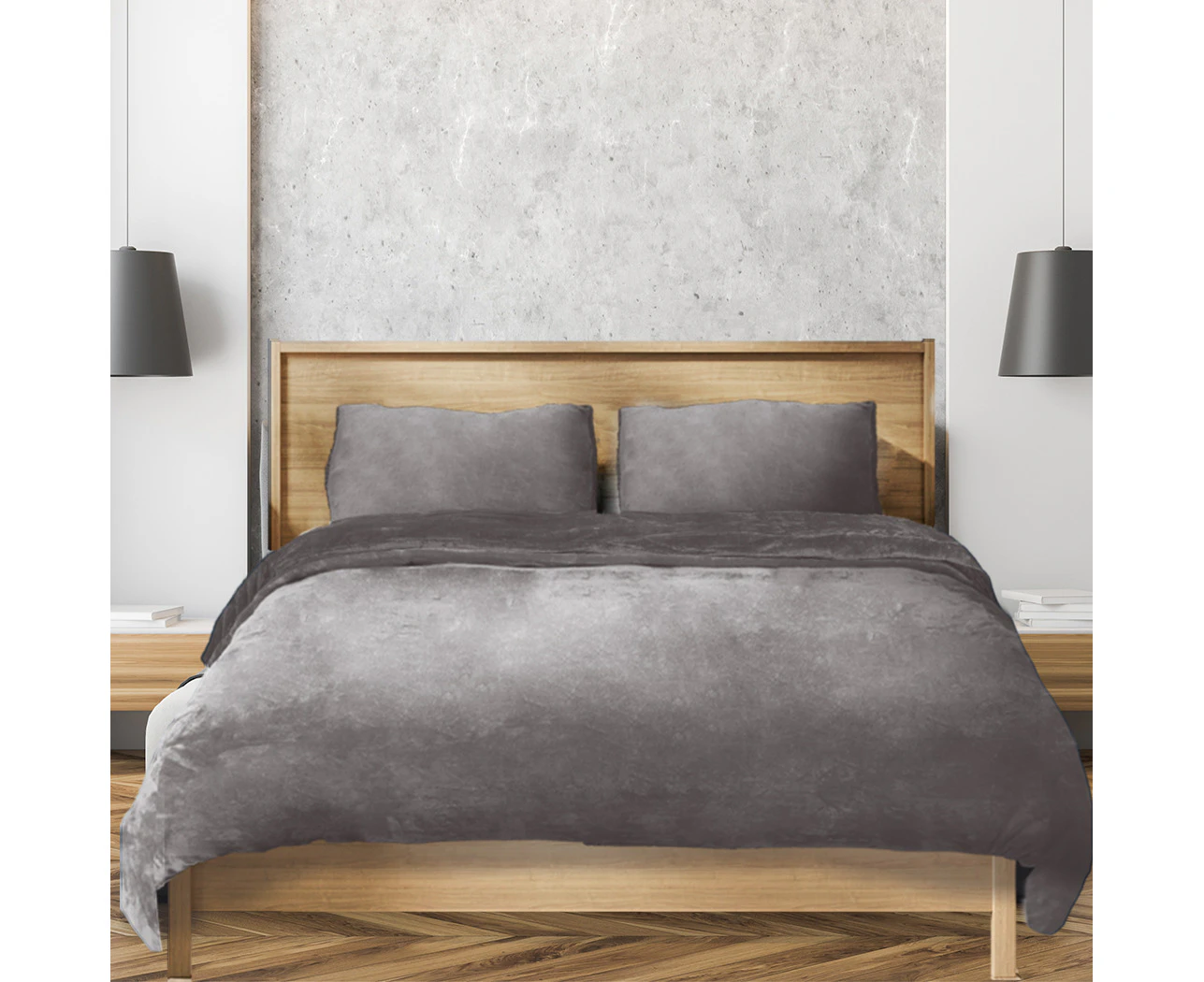 Nneids Flannel Quilt Cover With Pillowcase Silver Grey Double