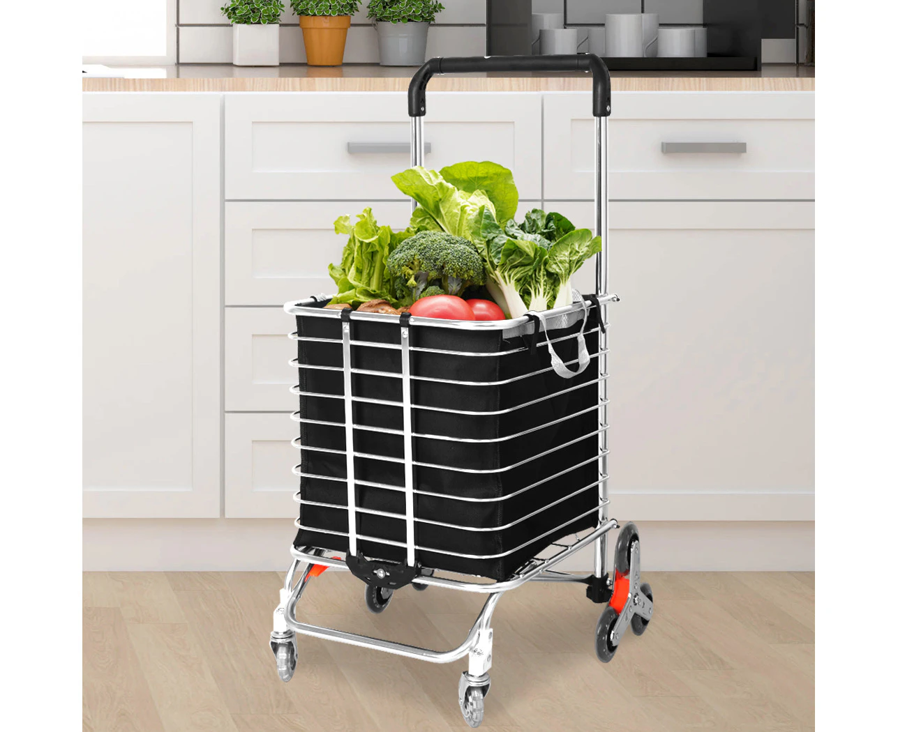 Mountview Foldable Shopping Cart Trolley Basket Grocery Portable Black 40L Wheel