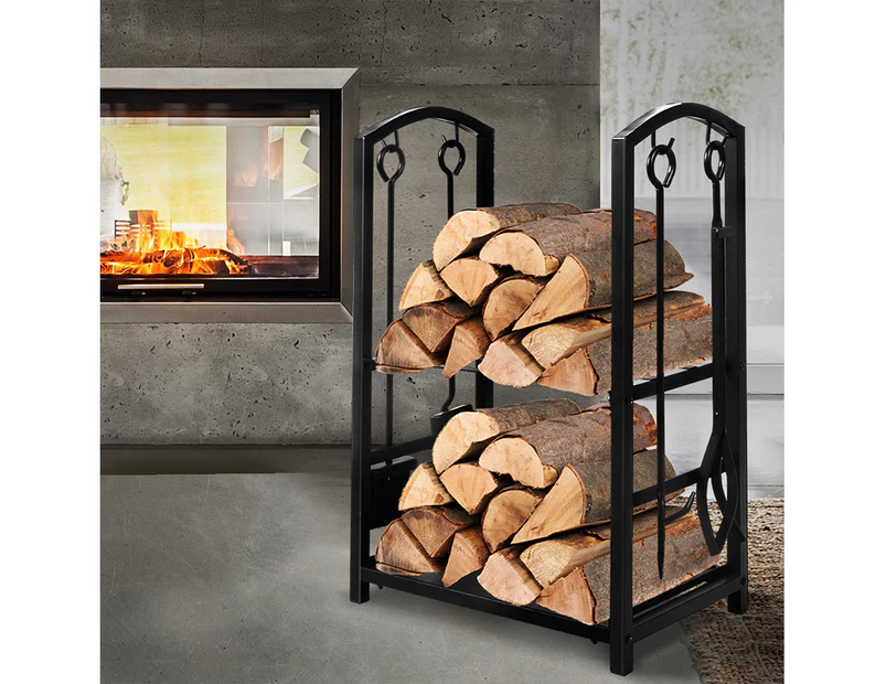 Traderight Firewood Rack 4 Fireplace Tool Log Wood Steel Large Holder Storage