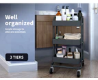 Levede 3 Tiers Kitchen Trolley Cart Steel Storage Rack Shelf Organiser Grey