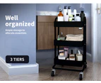 Levede 3 Tiers Kitchen Trolley Cart Steel Storage Rack Shelf Organiser Black