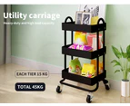 Levede 3 Tiers Kitchen Trolley Cart Steel Storage Rack Shelf Organiser Black