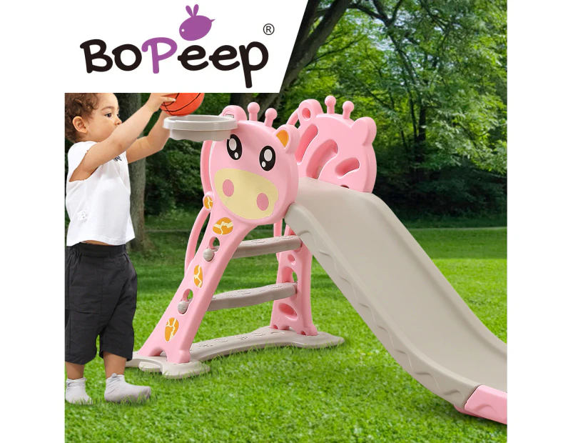 BoPeep Kids Slide Outdoor Basketball Ring Activity Center Toddlers Play Set Pink