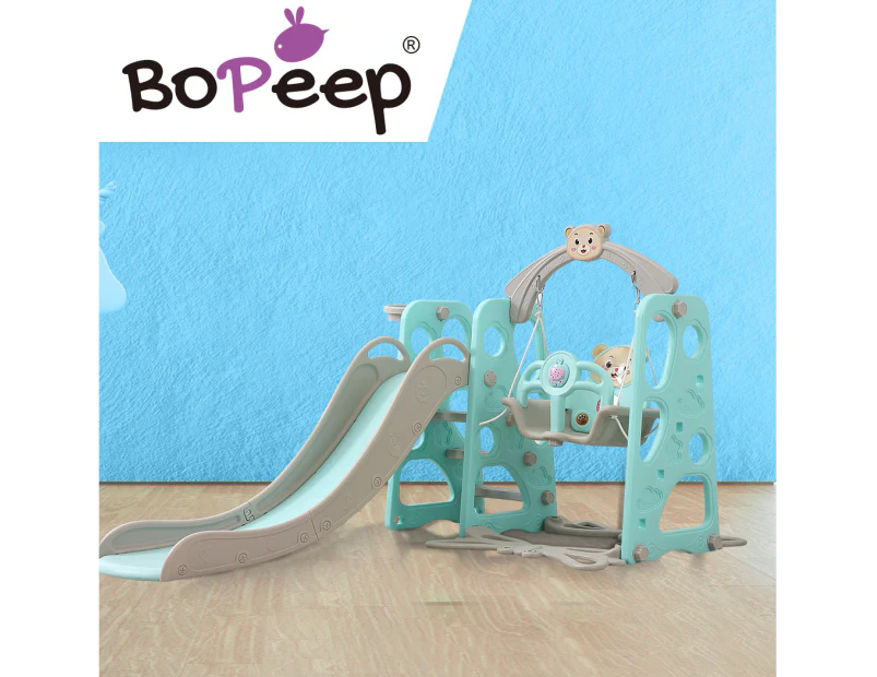 Bopeep Kids Slide Swing Basketball Ring Activity Center Toddlers Play Set Green