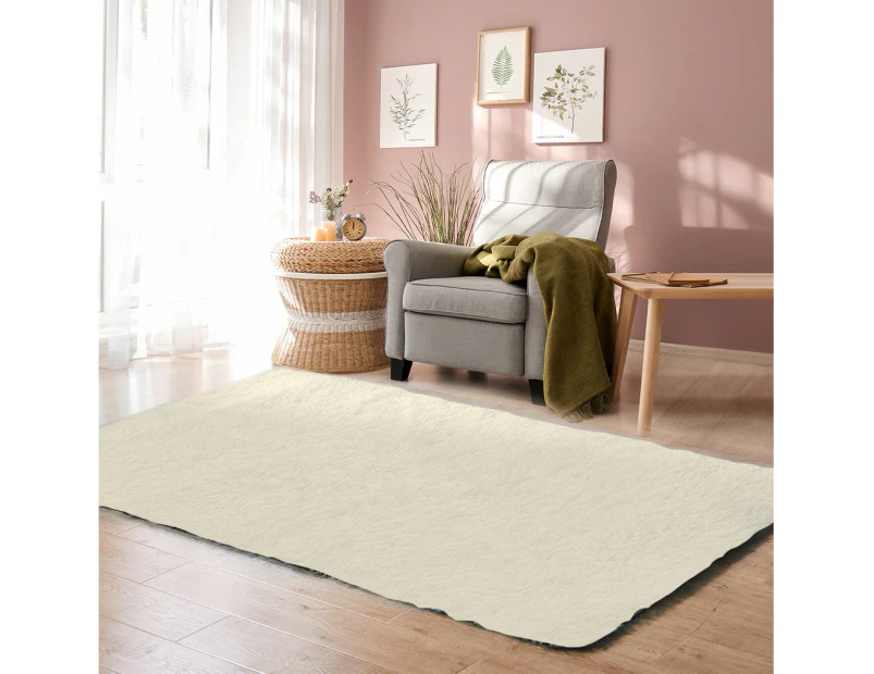 Marlow Floor Rugs Shaggy Rug Mats Shag Bedroom Living Room Mat 120x160cm Cream