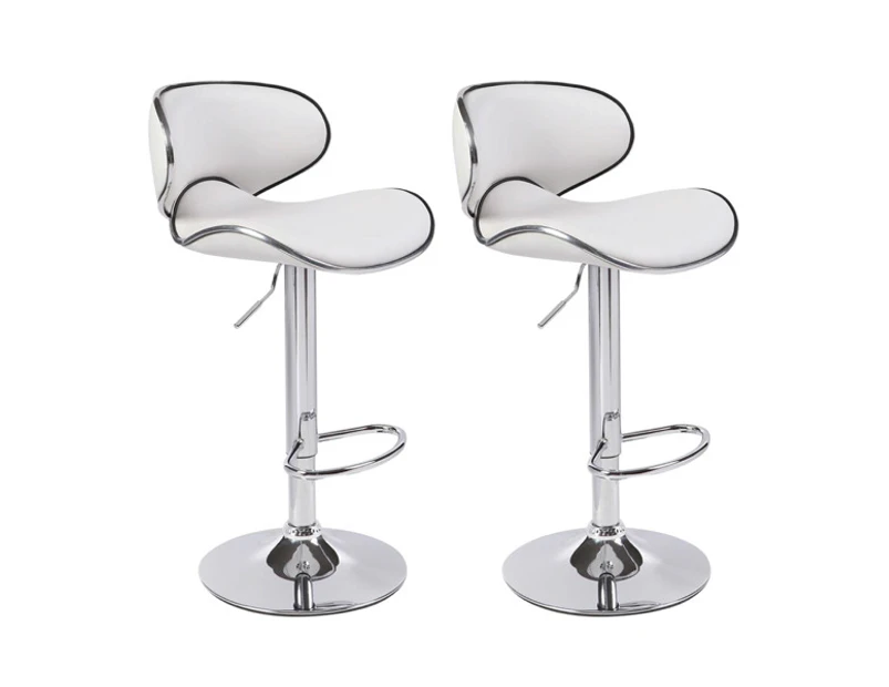 2X White Bar Stools Faux Leather Mid High Back Adjustable Crome Base Gas Lift Swivel Chairs