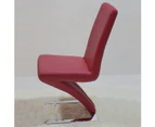 2x Z Shape Red Leatherette Dining Chairs with Stainless Base