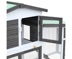 Advwin Rabbit Hutch Chicken Coop 2 Level Wooden Rabbit Cage Large White+Grey