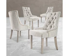La Bella 4 Set French Provincial Dining Chair Amour Oak Fabric Studs Retro - Cream