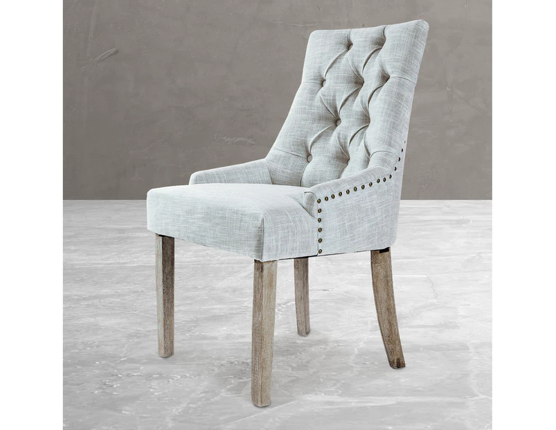La Bella French Provincial Dining Chair Amour Oak Fabric Studs Retro - Grey