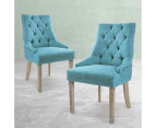 La Bella 2 Set French Provincial Dining Chair Amour Oak Fabric Studs Retro - Blue