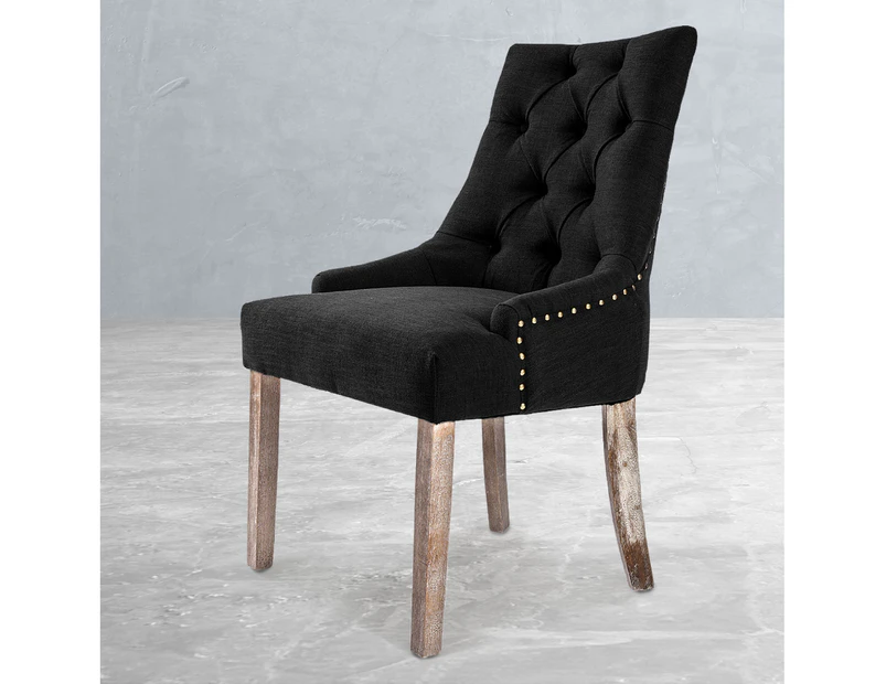 La Bella French Provincial Dining Chair Amour Oak Fabric Studs Retro - Dark Black