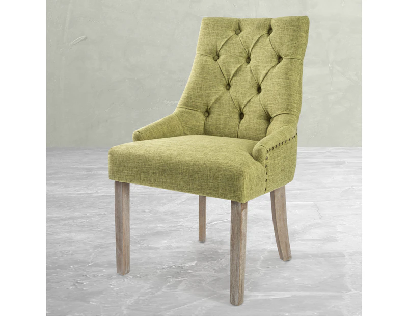 La Bella French Provincial Dining Chair Amour Oak Fabric Studs Retro - Green