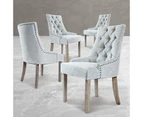 La Bella 4 Set French Provincial Dining Chair Amour Oak Fabric Studs Retro - Grey