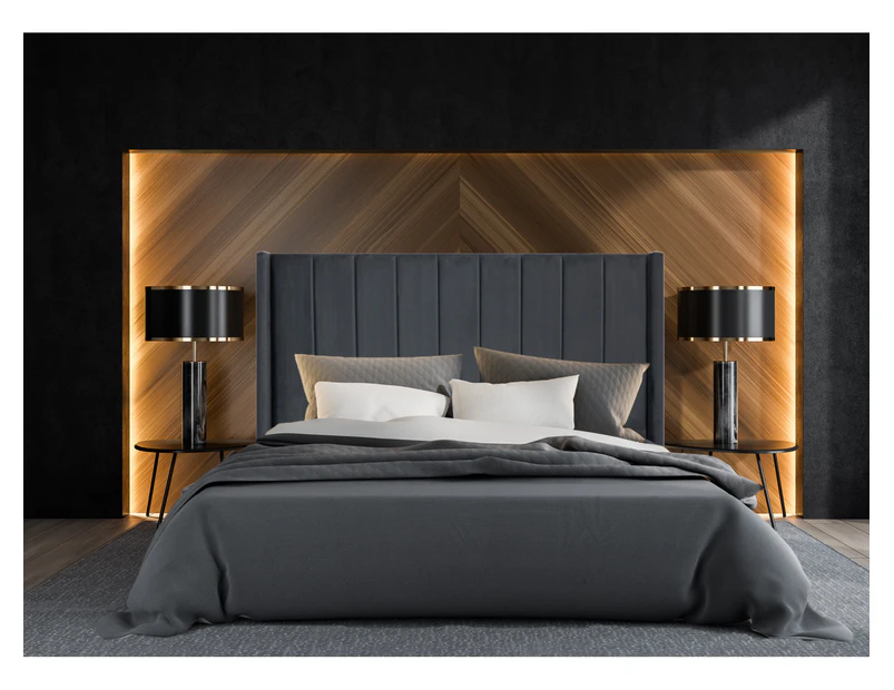 Hotshoppa Mayfair Charcoal Velvet Bed Frame & Hybrid MAX Mattress Bundle in Queen, King or Super King