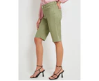 Rockmans Knee Length Zipped Pocket Solid Colour Shorts - Womens - Khaki