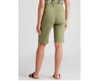 Rockmans Knee Length Zipped Pocket Solid Colour Shorts - Womens - Khaki