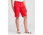 Rockmans Knee Length Zipped Pocket Solid Colour Shorts - Womens - True Red