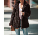 Tedafei Ladies Teddy Bear Coat Jacket Winter Warm Fur Lapel Long Sleeve Lounge Outwear - Coffee