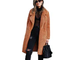 Tedafei Ladies Teddy Bear Long Sleeve Coat Lady Faux Fur Borg Outwear Cardigan Jacket - Caramel