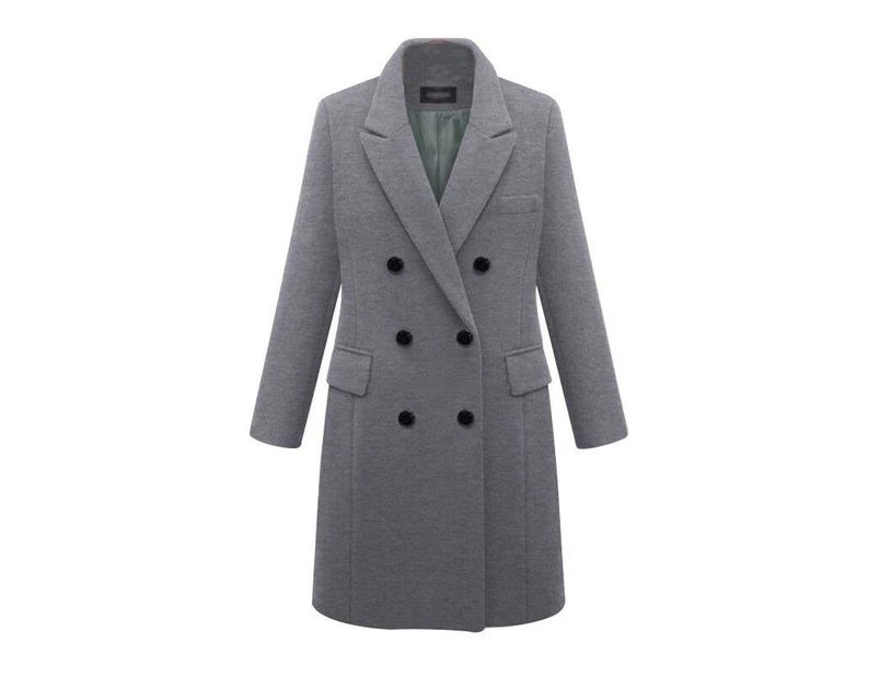 Tedafei Ladies Trench Coat Lapel Neck Jacket Warm Windbreaker Elegant Overcoat Outwear - Grey