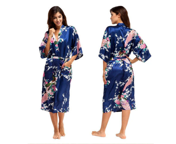 Xianghua Women Satin Silk Dress Nightie Dressing Gown Bathrobe Kimono Wedding Bridesmaid - Blue