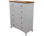 Lobelia Tallboy 5 Chest of Drawers Solid Rubber Wood Bed Storage Cabinet - White