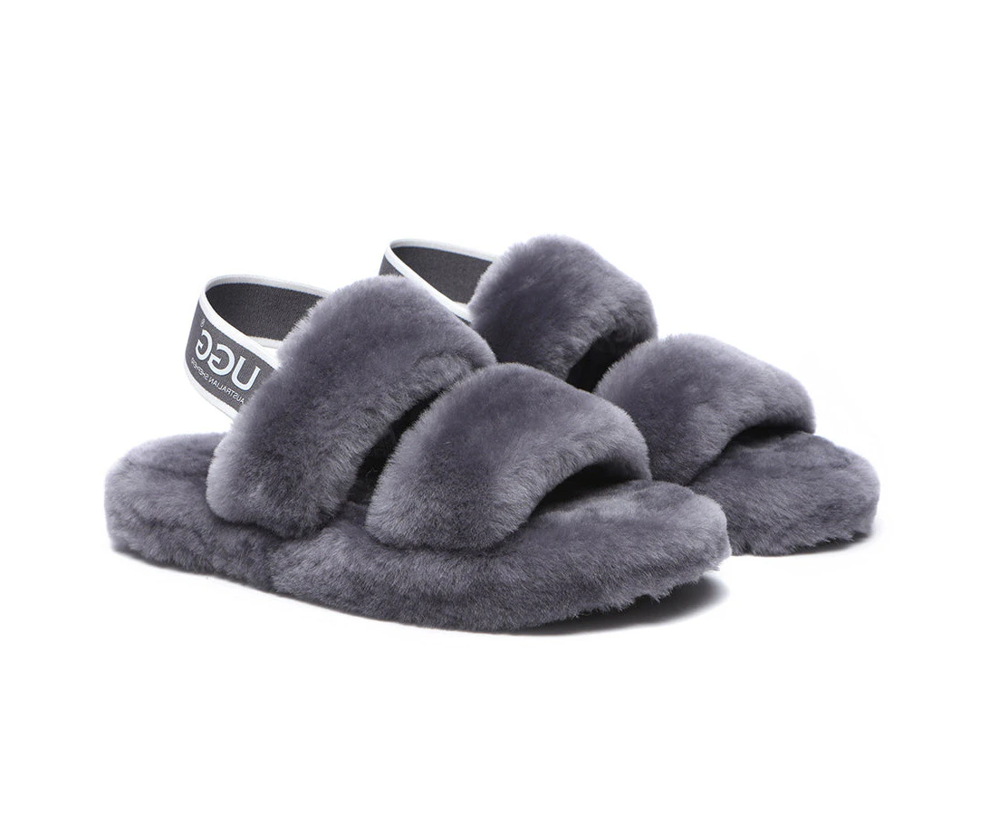 Australian Shepherd(R)  UGG Slingback Fluffy Slides Women Lonnie - Grey