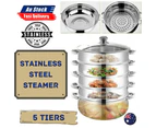 5 Tier Stainless Steel Steamer Meat Vegetable Cooking Steam Pot Kitchen Tool