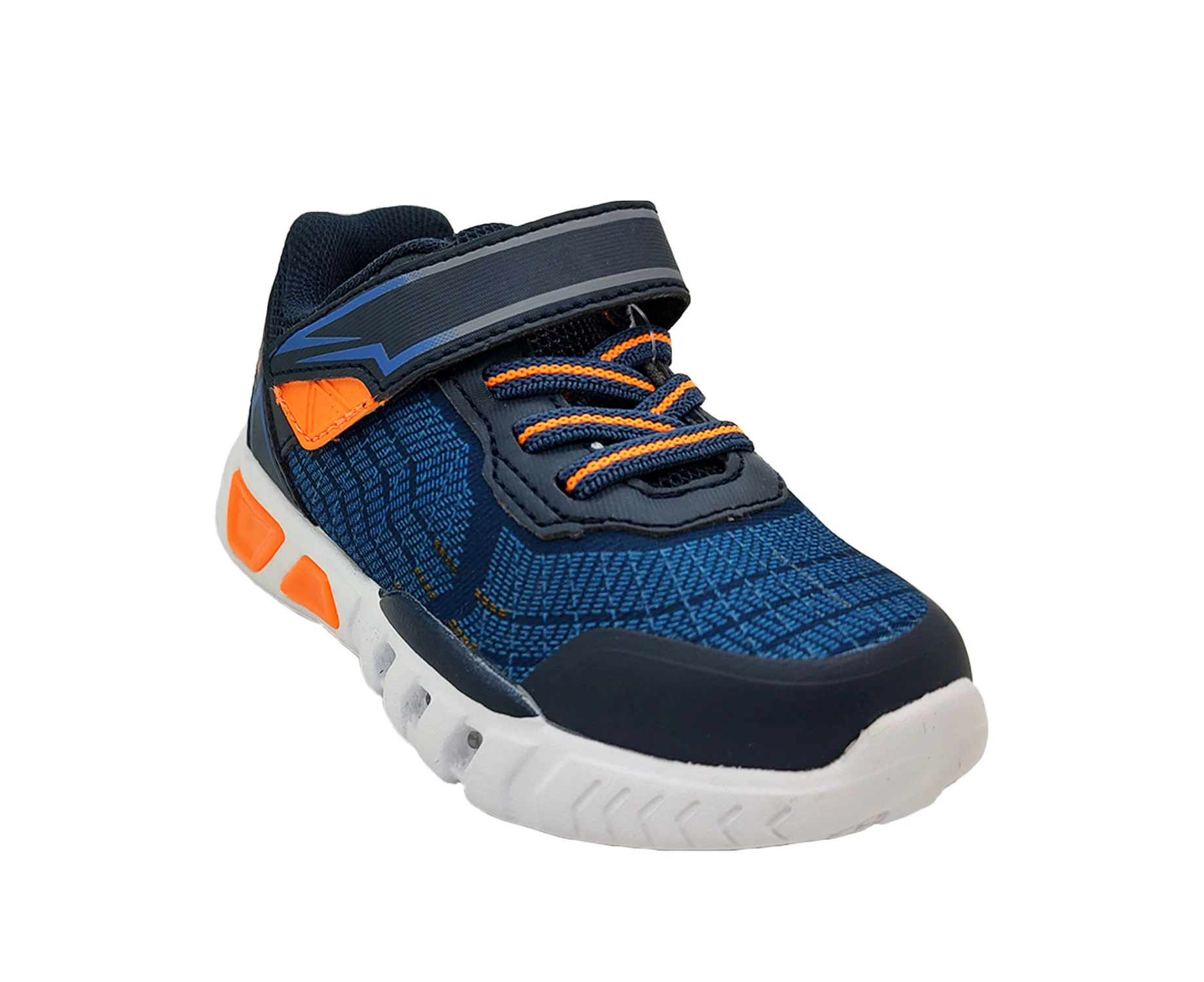 Bolt Cannon Boys Shoes LED Lights Up Sole Runner Hook and Loop Flex Sole - Navy