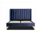 Istyle Modern Classic Herman King Velvet Bed Frame Blue with Gold Legs