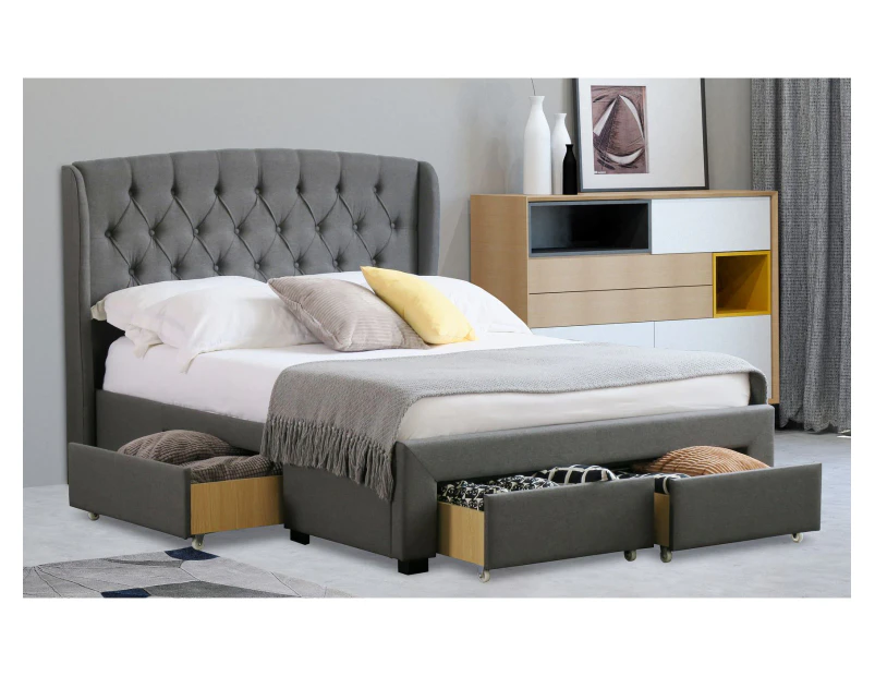 Istyle Modern Classic Dupont Queen Drawer Storage Bed Frame Grey