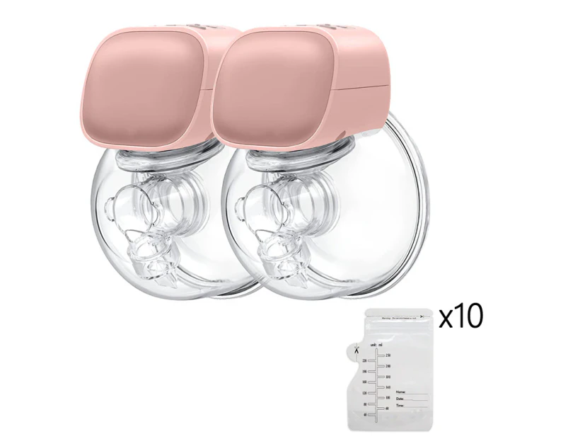 2 Pack Portable Electric Breast Pump Double Wearable  Hands-Free Pump Low Noise & Painless -24mm Flange - Pink - Pink