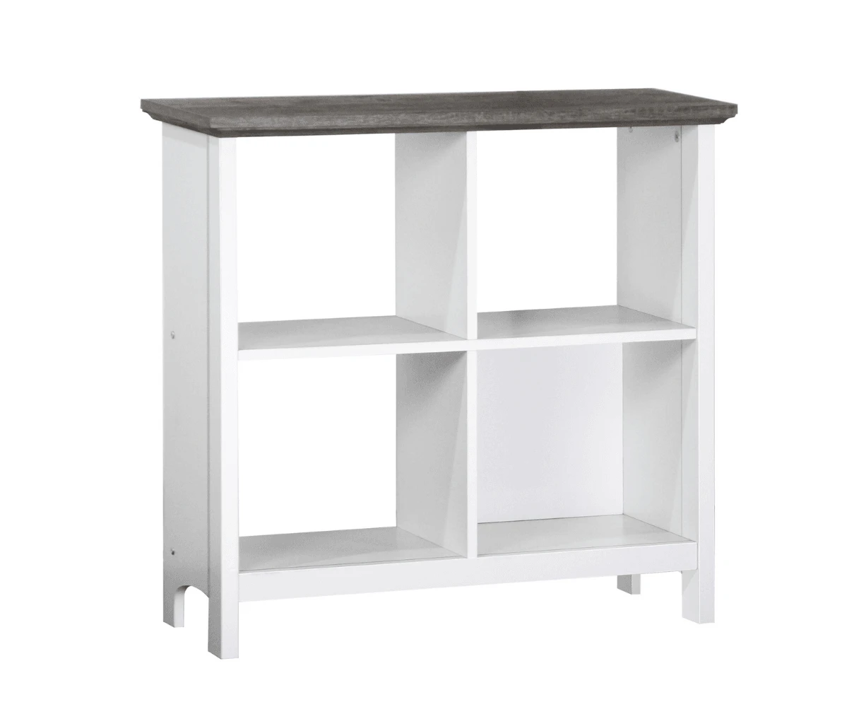 Maestro Furniture Beanca 4-Cube Bookshelf Low Bookcase Display Cabinet - Grey Oak & White