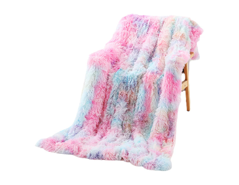 Reversible Long Pile Plush Blanket Faux Fur Soft Warm Shaggy Throw Rug - Colorful