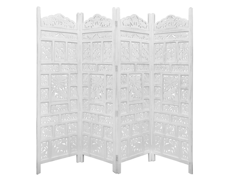 Elephant 4 Panel Room Divider Screen Privacy Shoji Timber Wood Stand - White