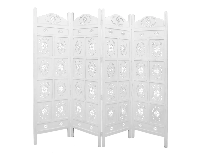 Iron Jali 4 Panel Room Divider Screen Privacy Shoji Timber Wood Stand - White