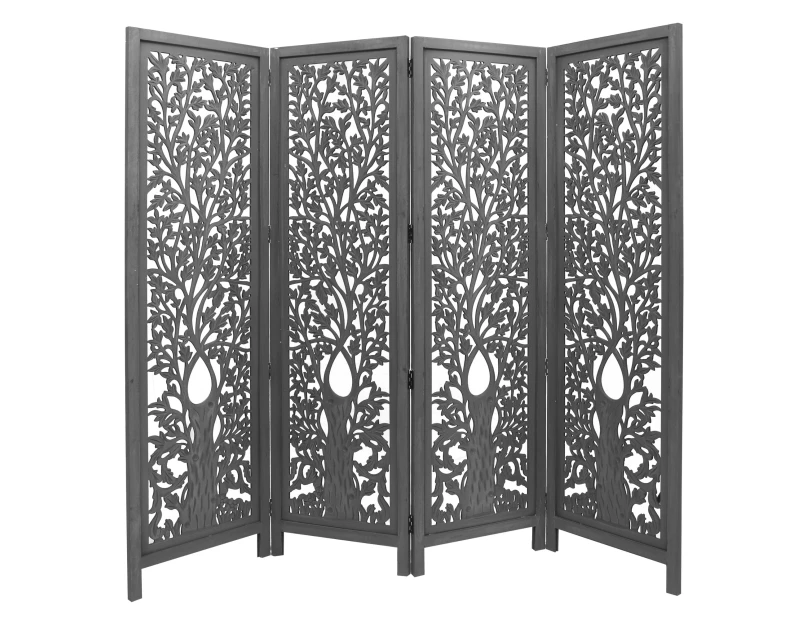 Life Dig 4 Panel Room Divider Screen Privacy Shoji Timber Wood Stand - Dark Grey