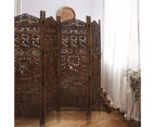 Elephant 4 Panel Room Divider Screen Privacy Shoji Timber Wood Stand - Burnt