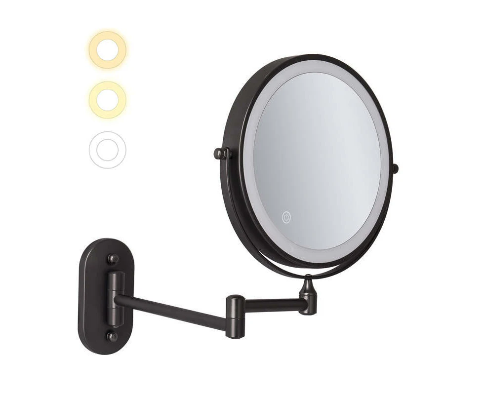 Bestier Wall Mounted Lighted Makeup Mirror 8" 10X Magnifying Cosmetic Mirror with 3 Color Modes USB Charging Type-Black