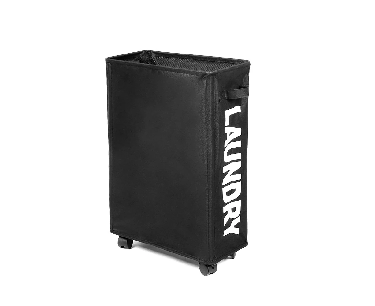 Corner Foldable Laundry Basket Bin With Wheels Dirty Clothes Bag Black