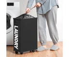 Corner Foldable Laundry Basket Bin With Wheels Dirty Clothes Bag Black