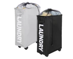 Corner Foldable Laundry Basket Bin With Wheels Dirty Clothes Bag Black