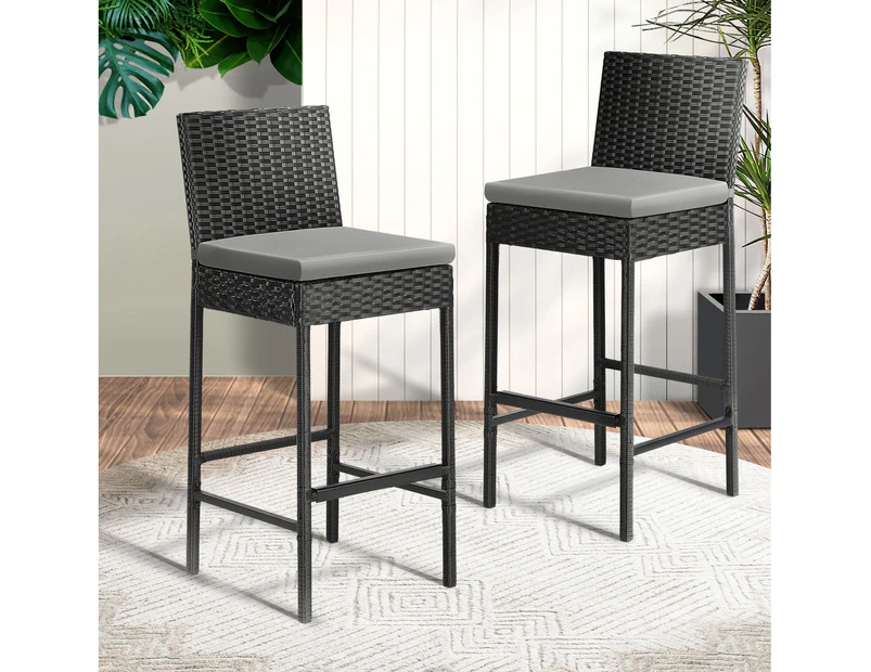 Livsip Outdoor Rattan Bar Stools Patio Dinning Chairs Cafe Garden Furniture 2X