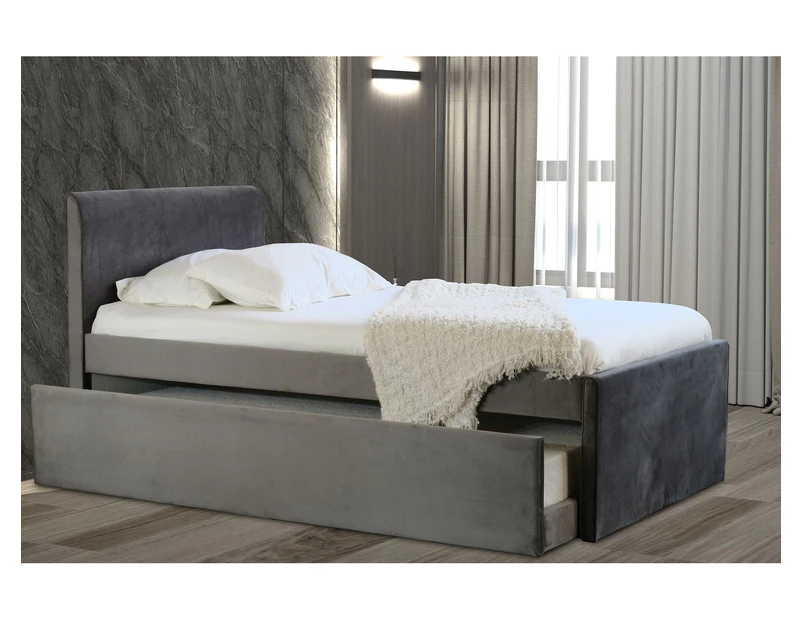 Istyle Selina King Single Trundle Storage Bed Frame Velvet Grey