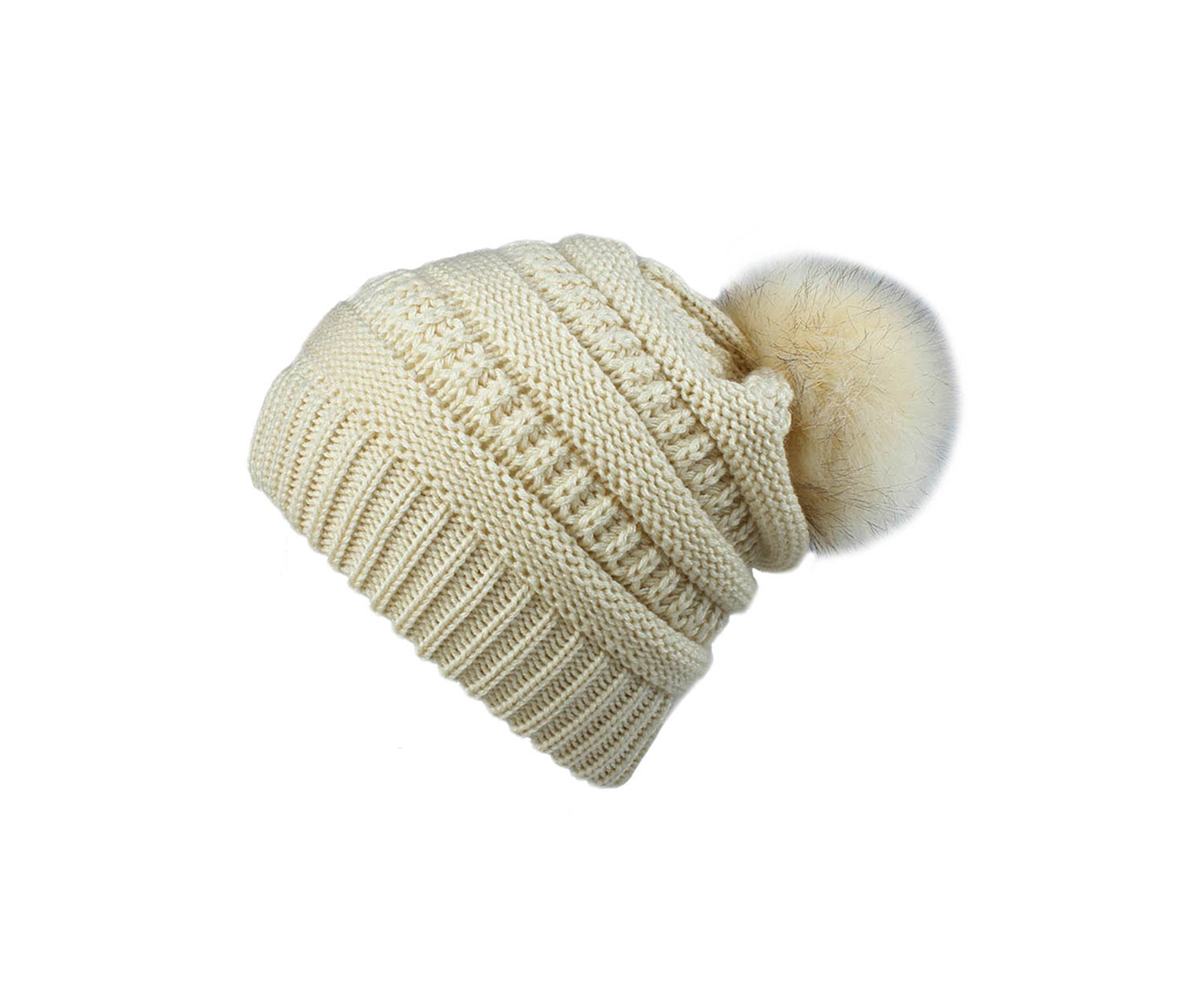 ladies beige bobble hat