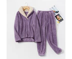 Amoretu Womens Coral Fleece Oversized Pajamas Set-Purple