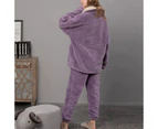 Amoretu Womens Coral Fleece Oversized Pajamas Set-Purple